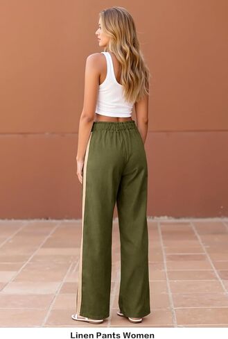 smawell Women's Linen Casual Pants Summer Wide Leg Beach Trousers for Women Elastic Waist in Saudi Arabia