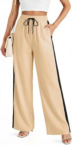 smawell Women's Linen Casual Pants Summer Wide Leg Beach Trousers for Women Elastic Waist in Saudi Arabia