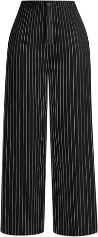 GORGLITTER Women's Pinstripe Pants High Waisted Wide Leg Dress Pants Dressy Casual Work Office Long Trousers in Saudi Arabia