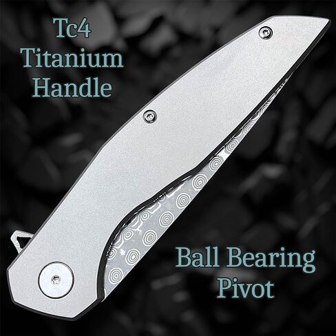 سكين جيب دمشقي قابل للطي من TACTICAL GEARZ EDC، مقبض من التيتانيوم الصلب، 67 شفرة VG10 من الفولاذ الدمشقي متعددة الطبقات (Volan XT) in Kuwait