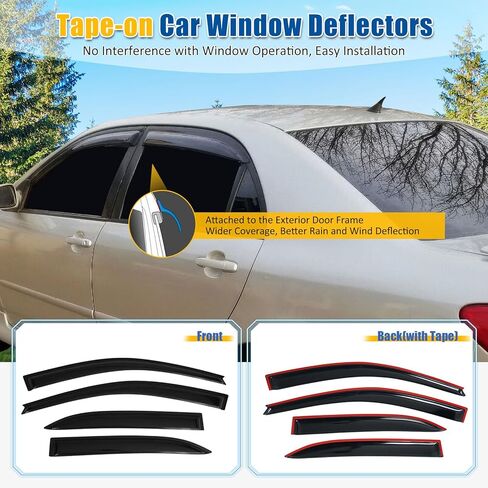 FREEMOTOR802 Tape-on Window Deflectors Compatible with 2003-2008 Toyota Corolla, Rain Guards Side Window Visors Wind Deflectors Vent Visors Slim Style Smoke Tinted Acrylic 4 Pieces in Saudi Arabia