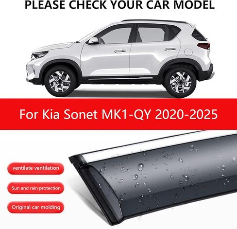 Window Visors Compatible with Kia Sonet MK1-QY 2020-2025 Exterior Car Accessories, Tape-on Side Window Deflectors Extra Durable Vent Shade Visor Rain Guards in Saudi Arabia