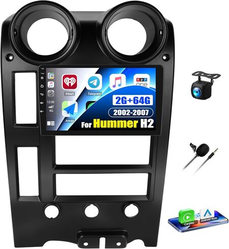 ستيريو سيارة 2G+64G Android 13 لسيارة Hummer H2 2002-2007 مع Carplay Android Auto، شاشة لمس 9 بوصات Hummer H2 راديو السيارة مع وصلة مرآة WiFi/GPS ملاحة بلوتوث FM/RDS SWC+كاميرا خلفية in Saudi Arabia