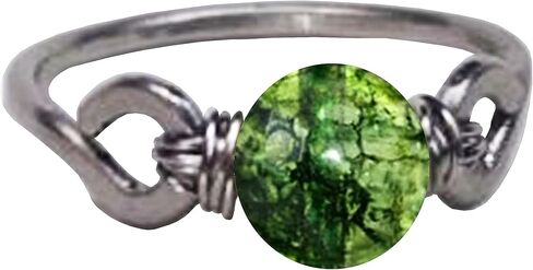 Tibetan Green Phantom Quartz 6mm Bead Ring in Stainless Steel- Silver-Bronze-Copper- Black Iron-Titanium-Niobium-14K Gold-14K Rose Gold Hand Hammered Ring Sizes 4-16 in Kuwait