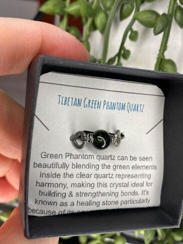 Tibetan Green Phantom Quartz 6mm Bead Ring in Stainless Steel- Silver-Bronze-Copper- Black Iron-Titanium-Niobium-14K Gold-14K Rose Gold Hand Hammered Ring Sizes 4-16 in Kuwait
