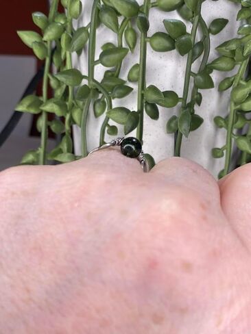 Tibetan Green Phantom Quartz 6mm Bead Ring in Stainless Steel- Silver-Bronze-Copper- Black Iron-Titanium-Niobium-14K Gold-14K Rose Gold Hand Hammered Ring Sizes 4-16 in Kuwait