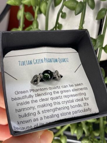 Tibetan Green Phantom Quartz 6mm Bead Ring in Stainless Steel- Silver-Bronze-Copper- Black Iron-Titanium-Niobium-14K Gold-14K Rose Gold Hand Hammered Ring Sizes 4-16 in Kuwait