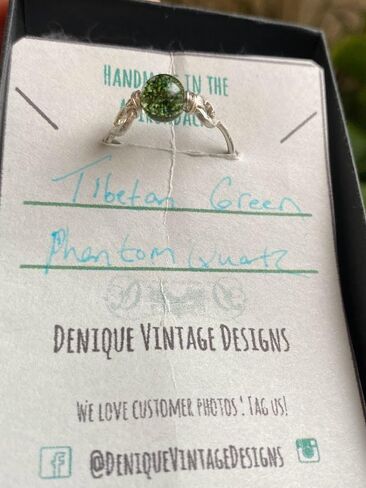 Tibetan Green Phantom Quartz 6mm Bead Ring in Stainless Steel- Silver-Bronze-Copper- Black Iron-Titanium-Niobium-14K Gold-14K Rose Gold Hand Hammered Ring Sizes 4-16 in Kuwait