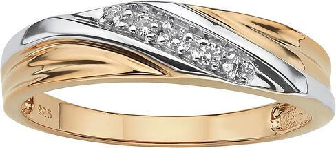Men's Yellow Gold-Plated Sterling Silver Round Cubic Zirconia Diagonal Two Tone Wedding Band Ring in Saudi Arabia