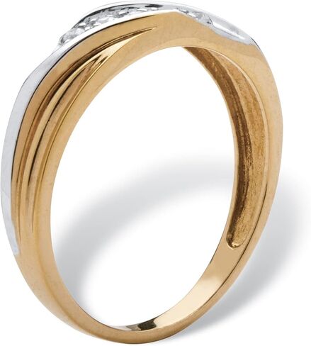Men's Yellow Gold-Plated Sterling Silver Round Cubic Zirconia Diagonal Two Tone Wedding Band Ring in Saudi Arabia