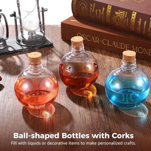 Homaisson 30 Pcs Plastic Bottles with Corks, 6.8oz/200ml Ball-Shaped Craft Vessels - Clear Spherical Containers with Funnels, Mini Potion Jars for Liquid Storage & DIY Keepsakes in Saudi Arabia