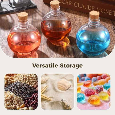 Homaisson 30 Pcs Plastic Bottles with Corks, 6.8oz/200ml Ball-Shaped Craft Vessels - Clear Spherical Containers with Funnels, Mini Potion Jars for Liquid Storage & DIY Keepsakes in Saudi Arabia