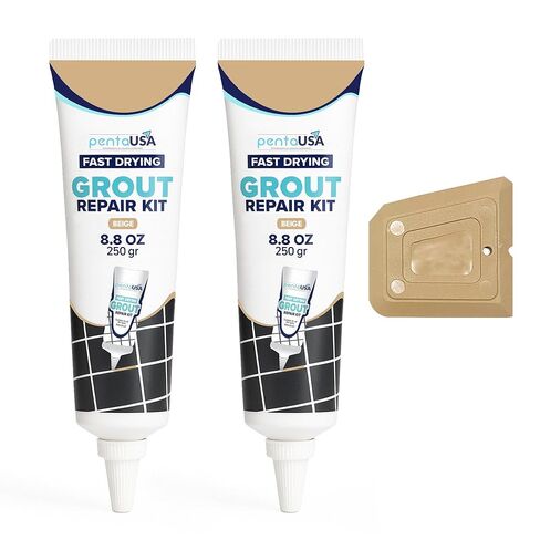 PentaUSA Grout - مجموعة إصلاح الجص الممزوجة مسبقًا، 8.8 أونصة، 2 حزمة من أنابيب الجص البلاط، إصلاح وتجديد الجص البلاط في الحمام والمطبخ، تركيبة عديمة الرائحة وآمنة - عبوتان (بيج) in Kuwait