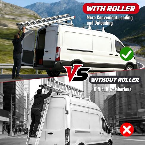 رف سقف سلم فان مقاس 54 بوصة مناسب لـ 2015-2024 فورد ترانزيت 150 250 350 رف سقف من الصلب شديد التحمل مع بكرة خلفية 3 أشرطة متقاطعة سعة 800 رطل in Kuwait