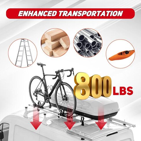 رف سقف سلم فان مقاس 54 بوصة مناسب لـ 2015-2024 فورد ترانزيت 150 250 350 رف سقف من الصلب شديد التحمل مع بكرة خلفية 3 أشرطة متقاطعة سعة 800 رطل in Kuwait