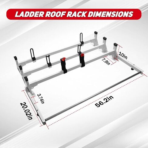 رف سقف سلم فان مقاس 54 بوصة مناسب لـ 2015-2024 فورد ترانزيت 150 250 350 رف سقف من الصلب شديد التحمل مع بكرة خلفية 3 أشرطة متقاطعة سعة 800 رطل in Kuwait