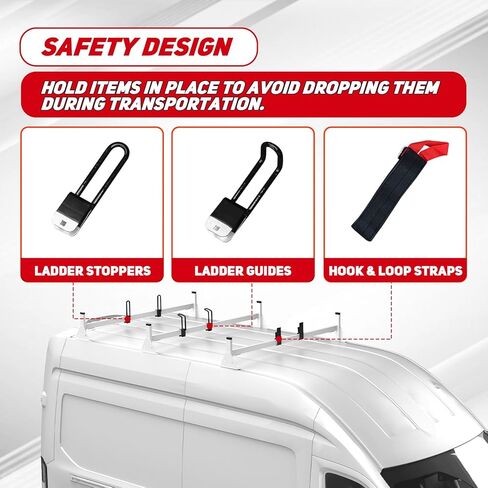 رف سقف سلم فان مقاس 54 بوصة مناسب لـ 2015-2024 فورد ترانزيت 150 250 350 رف سقف من الصلب شديد التحمل مع بكرة خلفية 3 أشرطة متقاطعة سعة 800 رطل in Kuwait