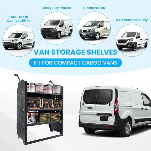 Steel Cargo Van Shelving Storage System Adjustable Height Fit for Ford Transit Connect 2014+, Ram Promaster City, Chevy City Express, NV200 32" W x 43" H x 13" D in Saudi Arabia
