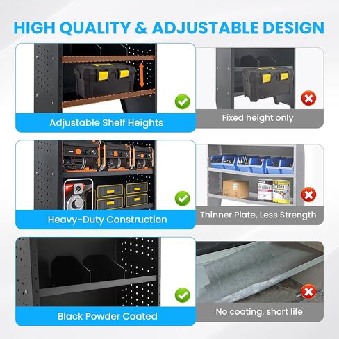 Steel Cargo Van Shelving Storage System Adjustable Height Fit for Ford Transit Connect 2014+, Ram Promaster City, Chevy City Express, NV200 32" W x 43" H x 13" D in Saudi Arabia