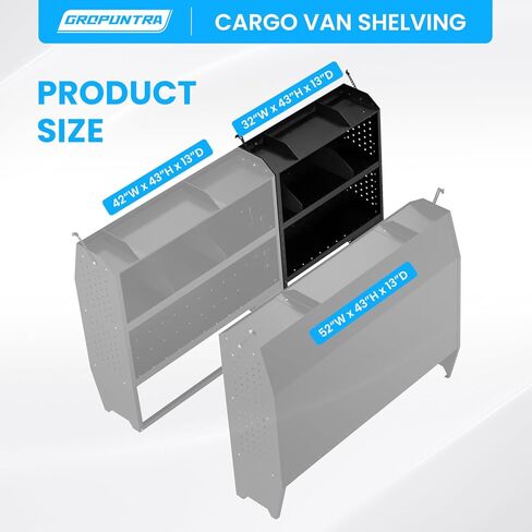 Steel Cargo Van Shelving Storage System Adjustable Height Fit for Ford Transit Connect 2014+, Ram Promaster City, Chevy City Express, NV200 32" W x 43" H x 13" D in Saudi Arabia