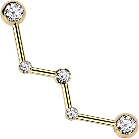 Pierced Owl 14GA 316L Stainless Steel CZ Crystal Zig Zag Industrial Barbell in Saudi Arabia