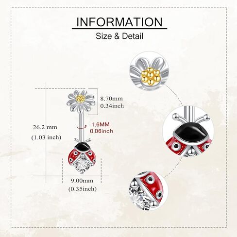 Ladybug Belly Ring Sterling Silver Daisy Belly Button Ring 16G Ladybug Piercing Jewelry Gifts for Women in Saudi Arabia