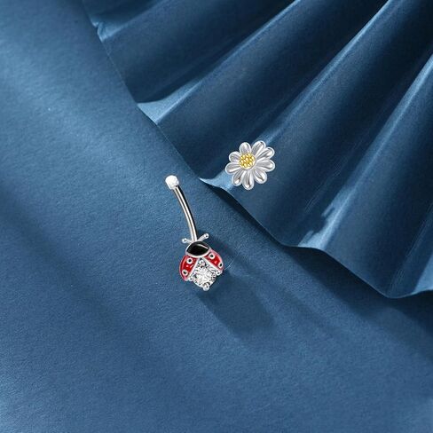 Ladybug Belly Ring Sterling Silver Daisy Belly Button Ring 16G Ladybug Piercing Jewelry Gifts for Women in Saudi Arabia