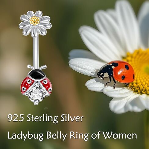 Ladybug Belly Ring Sterling Silver Daisy Belly Button Ring 16G Ladybug Piercing Jewelry Gifts for Women in Saudi Arabia