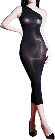 RUIBAVYA Body Stockings For Women Sexy One Piece Dress Oil Shiny Lingerie Bodysuit Long Bodycon Dress in Saudi Arabia