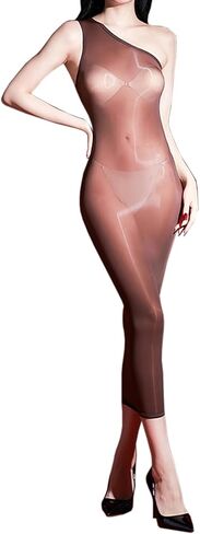 RUIBAVYA Body Stockings For Women Sexy One Piece Dress Oil Shiny Lingerie Bodysuit Long Bodycon Dress in Saudi Arabia