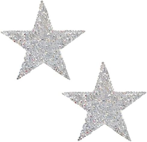 Sasswear حجر الراين الماس فطائر اللحم الفضة بلينغ ستار أغطية الحلمة للمهرجانات والهذيان، قابلة لإعادة الاستخدام in Kuwait