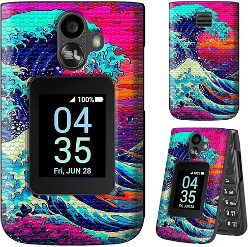 حافظة هاتف TCL Flip 3 T435 2024 مع واقي شاشة من الزجاج المقوى، حافظة حماية متينة بطبقة مزدوجة متينة مضادة للصدمات للرجال والنساء، وولف مون in Saudi Arabia