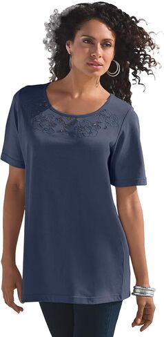 Roaman's Women's Plus Size Eyelet Cutout Tee in Saudi Arabia