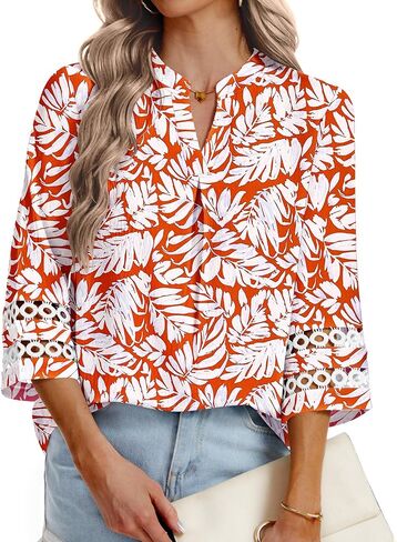 بلوزات نسائية PYGFEMR بأكمام 3/4 بلوزات أنيقة غير رسمية لعام 2026 قمصان عمل صيفية عصرية برقبة على شكل V in Kuwait