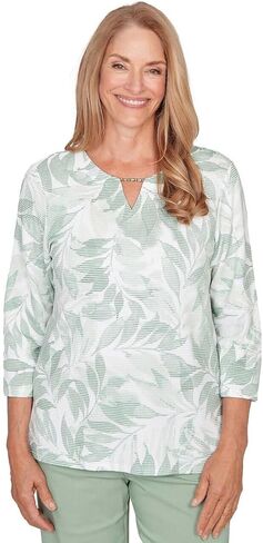 Alfred Dunner St. Augustine Women's Medallion Embroidered Ruched Henley Top in Saudi Arabia