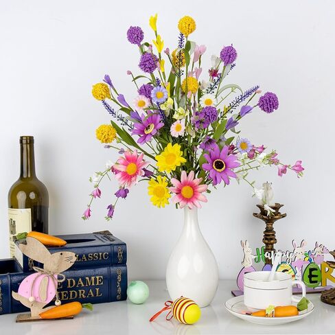 FloralElegance زهور الربيع الاصطناعية 12 حزمة زهور الربيع يختار 17 بوصة زهرة ينبع مع الوردي الأرجواني الأصفر ديزي الهندباء نفث للمزهريات المركزية ترتيبات زهرة عيد الفصح الصيف in Kuwait