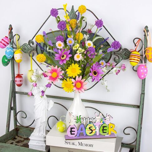 FloralElegance زهور الربيع الاصطناعية 12 حزمة زهور الربيع يختار 17 بوصة زهرة ينبع مع الوردي الأرجواني الأصفر ديزي الهندباء نفث للمزهريات المركزية ترتيبات زهرة عيد الفصح الصيف in Kuwait