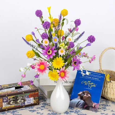 FloralElegance زهور الربيع الاصطناعية 12 حزمة زهور الربيع يختار 17 بوصة زهرة ينبع مع الوردي الأرجواني الأصفر ديزي الهندباء نفث للمزهريات المركزية ترتيبات زهرة عيد الفصح الصيف in Kuwait