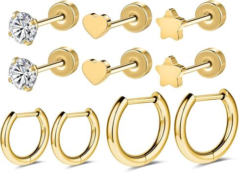 Aoedej G23 Titanium Earrings Set 18G/20G Small Huggie Hoop Earring for Women Men Ball CZ Heart Flat Back Earrings for Multiple Piercing Cartilage Earring Stack Jewelry in Saudi Arabia