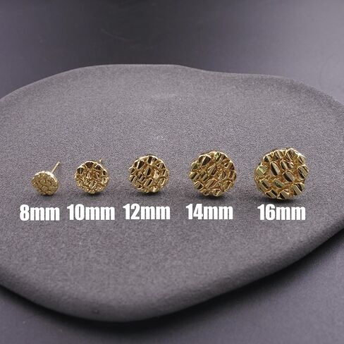 Unisex 14k Gold Plated Nugget Earrings Textured Cookie Round Shape Rough Hip Hop Studs For Man And Woman in Saudi Arabia