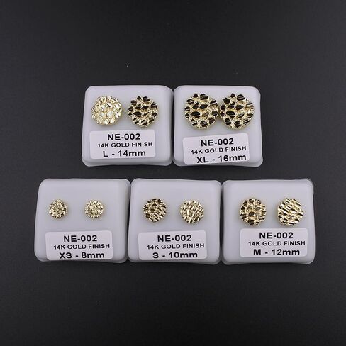 Unisex 14k Gold Plated Nugget Earrings Textured Cookie Round Shape Rough Hip Hop Studs For Man And Woman in Saudi Arabia