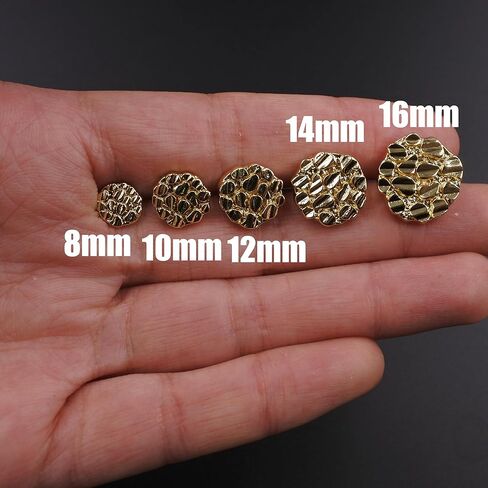Unisex 14k Gold Plated Nugget Earrings Textured Cookie Round Shape Rough Hip Hop Studs For Man And Woman in Saudi Arabia