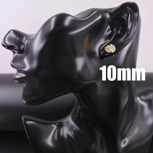 Unisex 14k Gold Plated Nugget Earrings Textured Cookie Round Shape Rough Hip Hop Studs For Man And Woman in Saudi Arabia