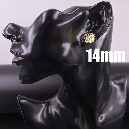 Unisex 14k Gold Plated Nugget Earrings Textured Cookie Round Shape Rough Hip Hop Studs For Man And Woman in Saudi Arabia