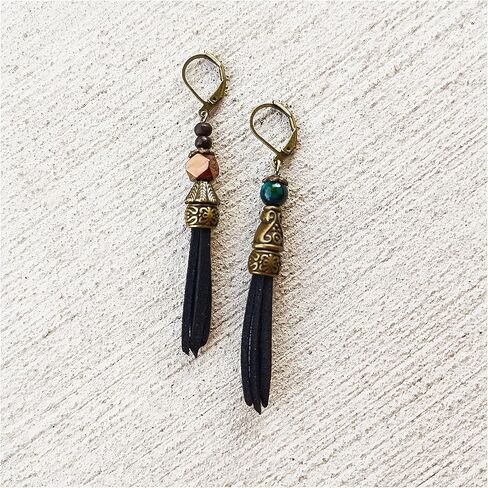 حلق عين النمر من الجلد الأسود والأزرق للرجال مجموعة من قطعتين - برونزي معدني هيماتيت نمط قرصان فردي - حلق رجالي متدلي فاسق فردي - نمط هيبي للرجال in Kuwait