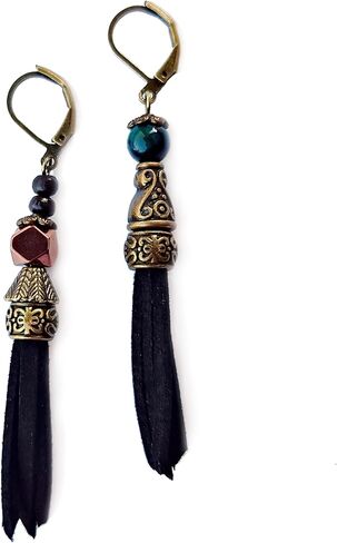 حلق عين النمر من الجلد الأسود والأزرق للرجال مجموعة من قطعتين - برونزي معدني هيماتيت نمط قرصان فردي - حلق رجالي متدلي فاسق فردي - نمط هيبي للرجال in Kuwait