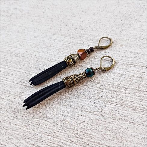 حلق عين النمر من الجلد الأسود والأزرق للرجال مجموعة من قطعتين - برونزي معدني هيماتيت نمط قرصان فردي - حلق رجالي متدلي فاسق فردي - نمط هيبي للرجال in Kuwait