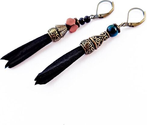 حلق عين النمر من الجلد الأسود والأزرق للرجال مجموعة من قطعتين - برونزي معدني هيماتيت نمط قرصان فردي - حلق رجالي متدلي فاسق فردي - نمط هيبي للرجال in Kuwait