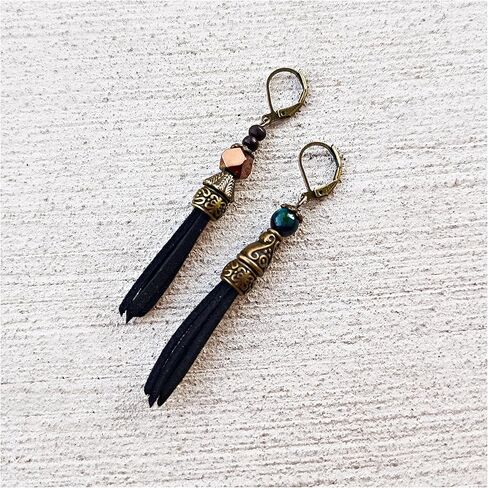 حلق عين النمر من الجلد الأسود والأزرق للرجال مجموعة من قطعتين - برونزي معدني هيماتيت نمط قرصان فردي - حلق رجالي متدلي فاسق فردي - نمط هيبي للرجال in Kuwait