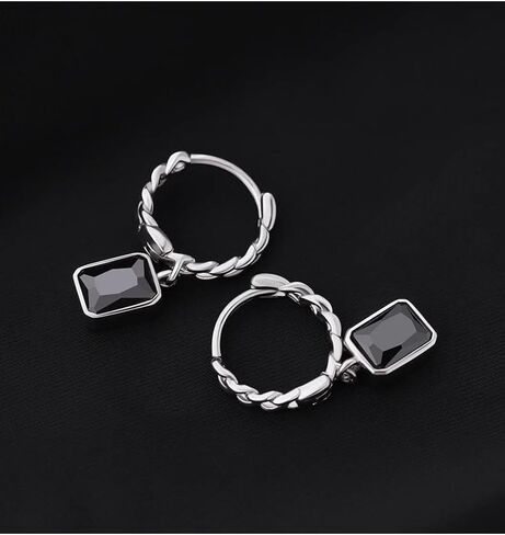 Mens Hoop Earrings 925 Sterling Silver Curb Chain Huggie Earrings for Men Teens Punk Black CZ Dangle Earring Gift for Him Unisex Jewelry in Saudi Arabia